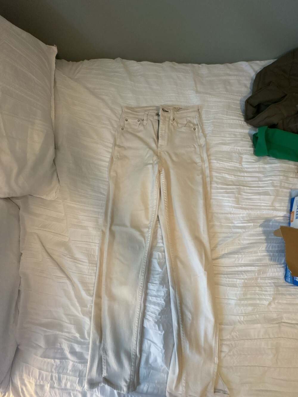 Rag & Bone High-Rise White Straight Leg Jeans with Hem Slit